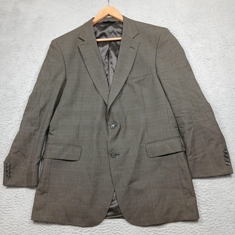 Jos A Bank Blazer Mens 43L Brown‎ Glen Plaid Wool Two Button Notch Lapel Jacket